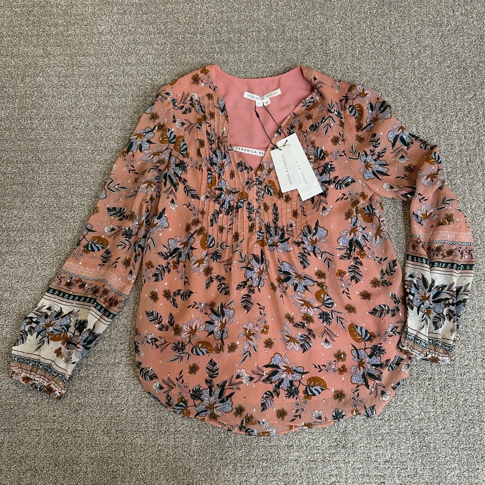 Veronica Beard Lowell Metallic Silk Blouse